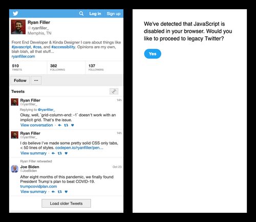 screenshots of mobile and desktop twitter pages