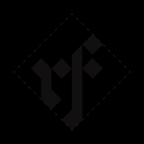 a monogram version of the logo showing only the letters 'rf', a square is drawn around them