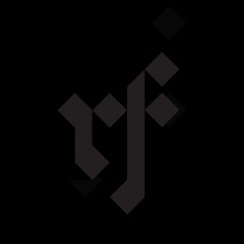 a new version of the 'rf' monogram overlaid on the old version showing that the new version is shorter