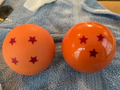 the four star ball is sanded to 10,000 grit, the three star ball is sanded and has car wax applied