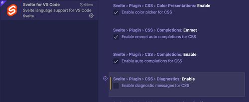 menu options for Extensions > Svelte for VS Code